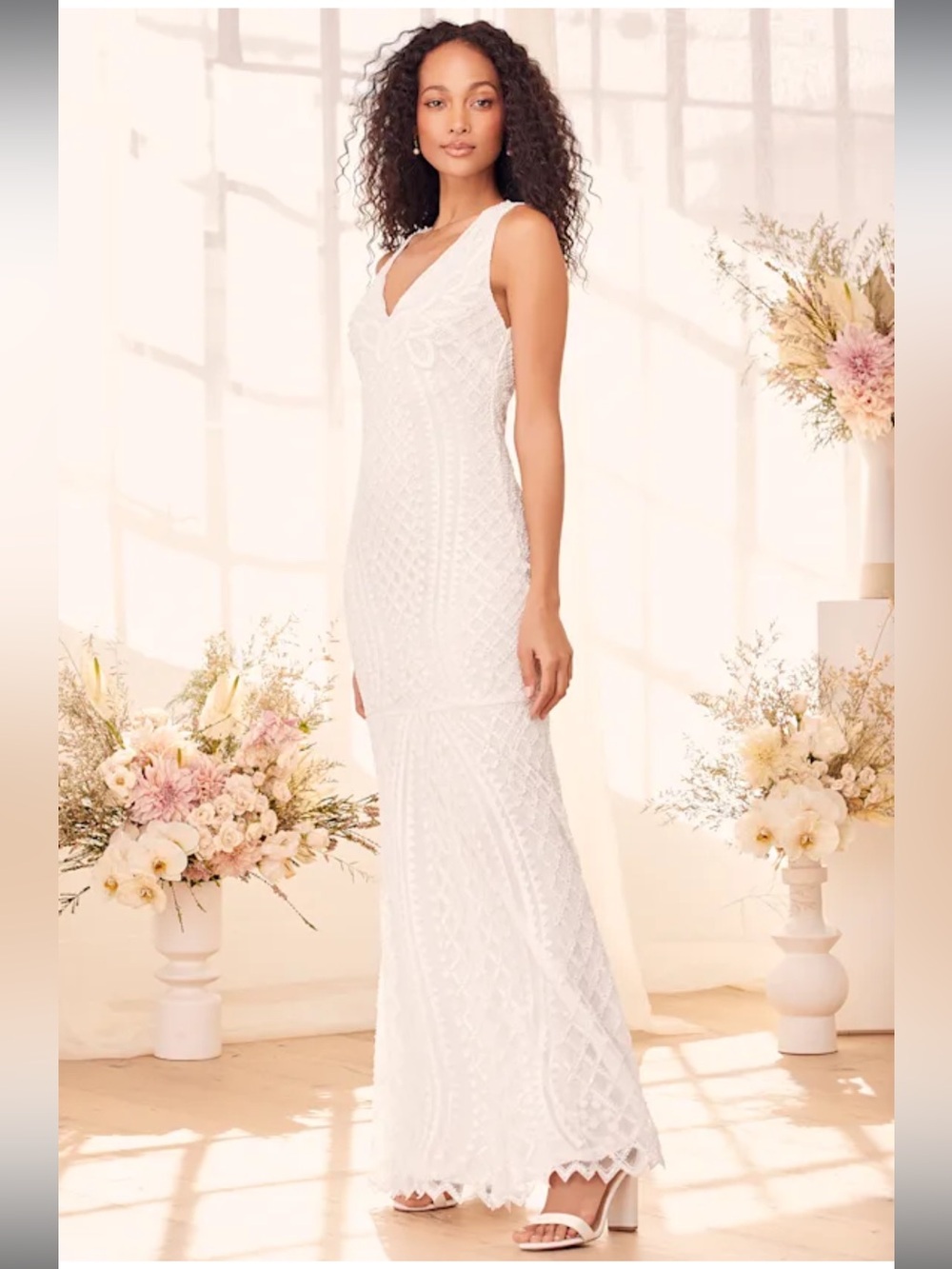 NWT-Alessandra White Beaded Sleeveless Mermaid Maxi Dress